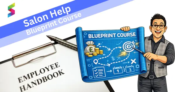 Carl Hinder holding a large piece of paper detailing a blueprint course with an employee handbook